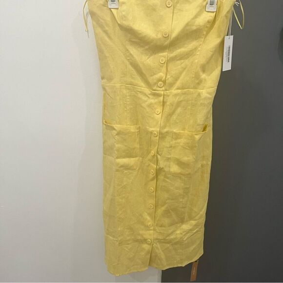 NWT Reformation Midi Dress Linen Butter Yellow Strapless Prescott size 12 - Picture 3 of 9